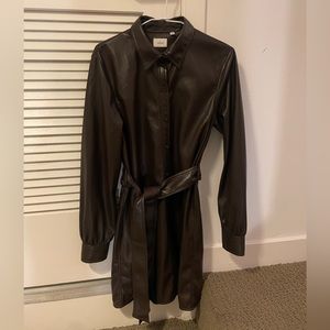 Aritzia Wilfred chocolate brown belted long shir